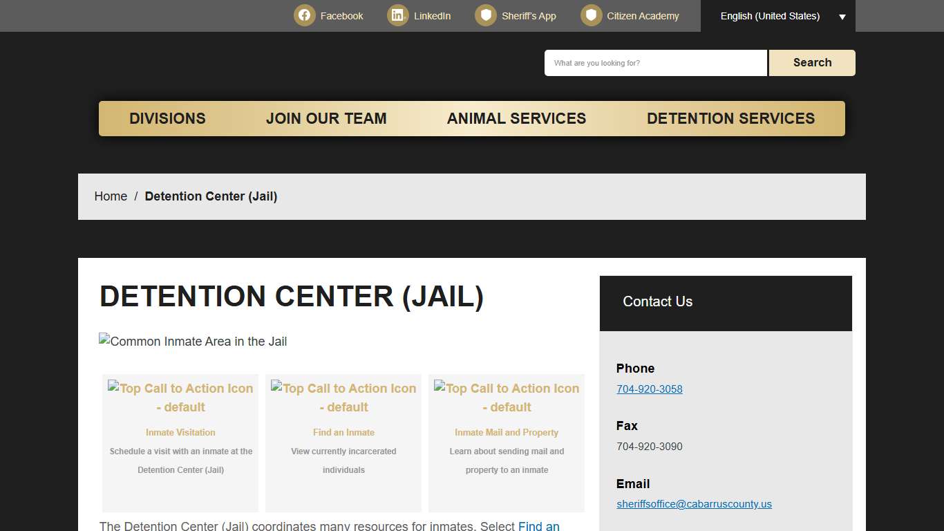 Detention Center (Jail) Cabarrus County Sheriff's Office