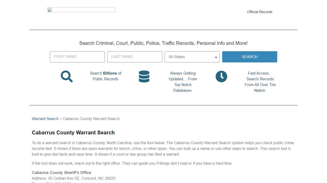 Cabarrus County Warrant Search | NorthCarolinaOfficialRecords.com